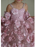 Dusty Pink Beaded Double Straps Lace Tulle Sweet Flower Girl Dress